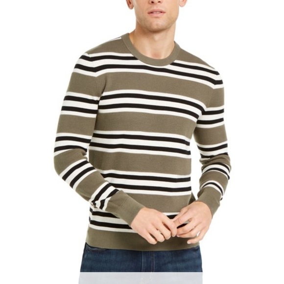 Michael Kors Men's Striped Textured-Knit Cotton Sweater Size Medium - Picture 1 of 4